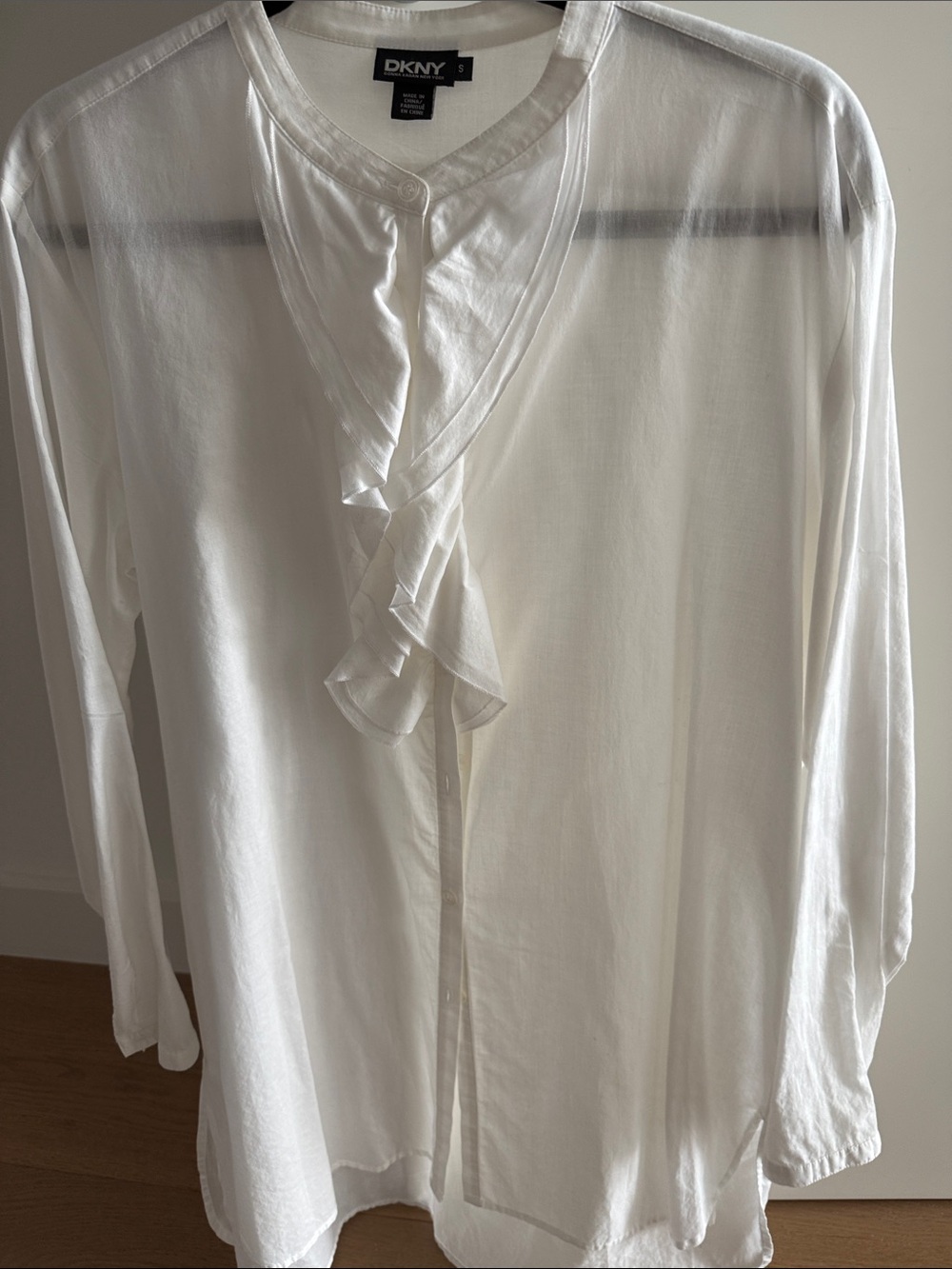 DKNY White Ruffle V-Neck Blouse